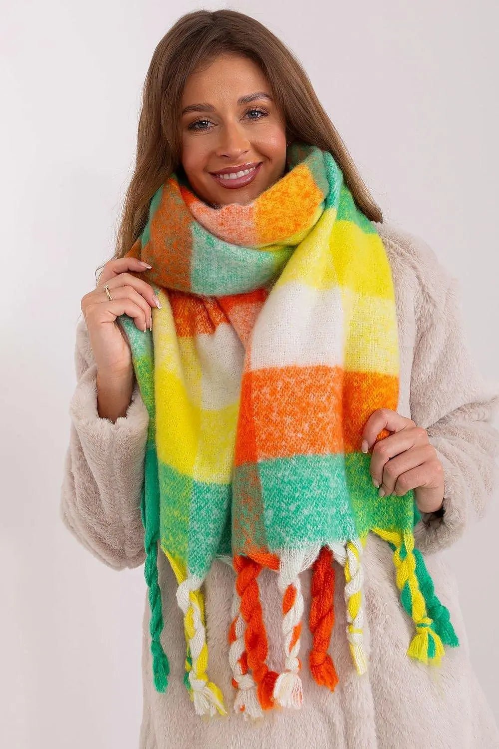 AT long colorful plaid Shawl - Honesty Sales