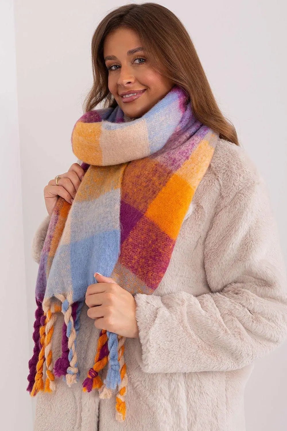 AT long colorful plaid Shawl - Honesty Sales