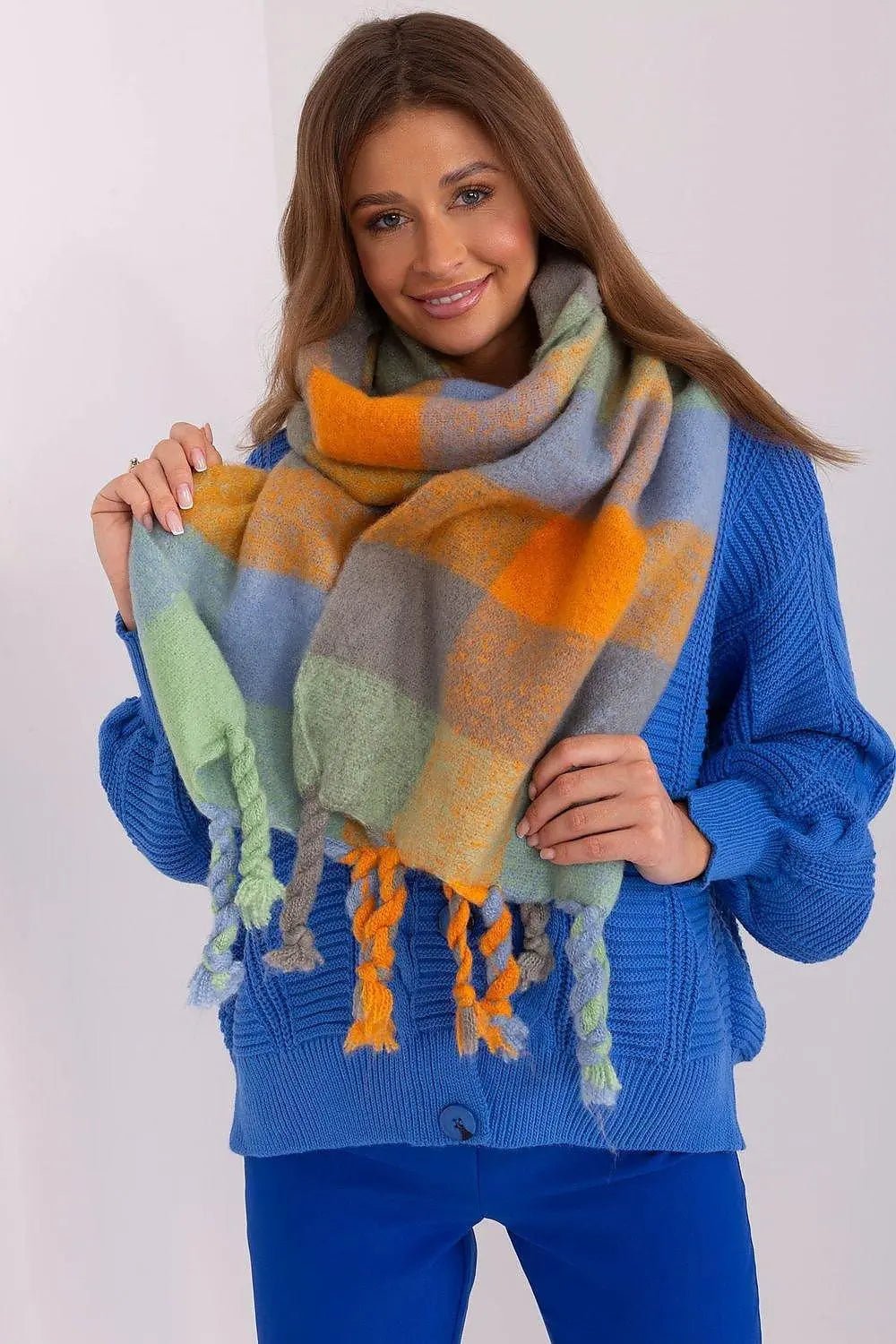 AT long colorful plaid Shawl - Honesty Sales