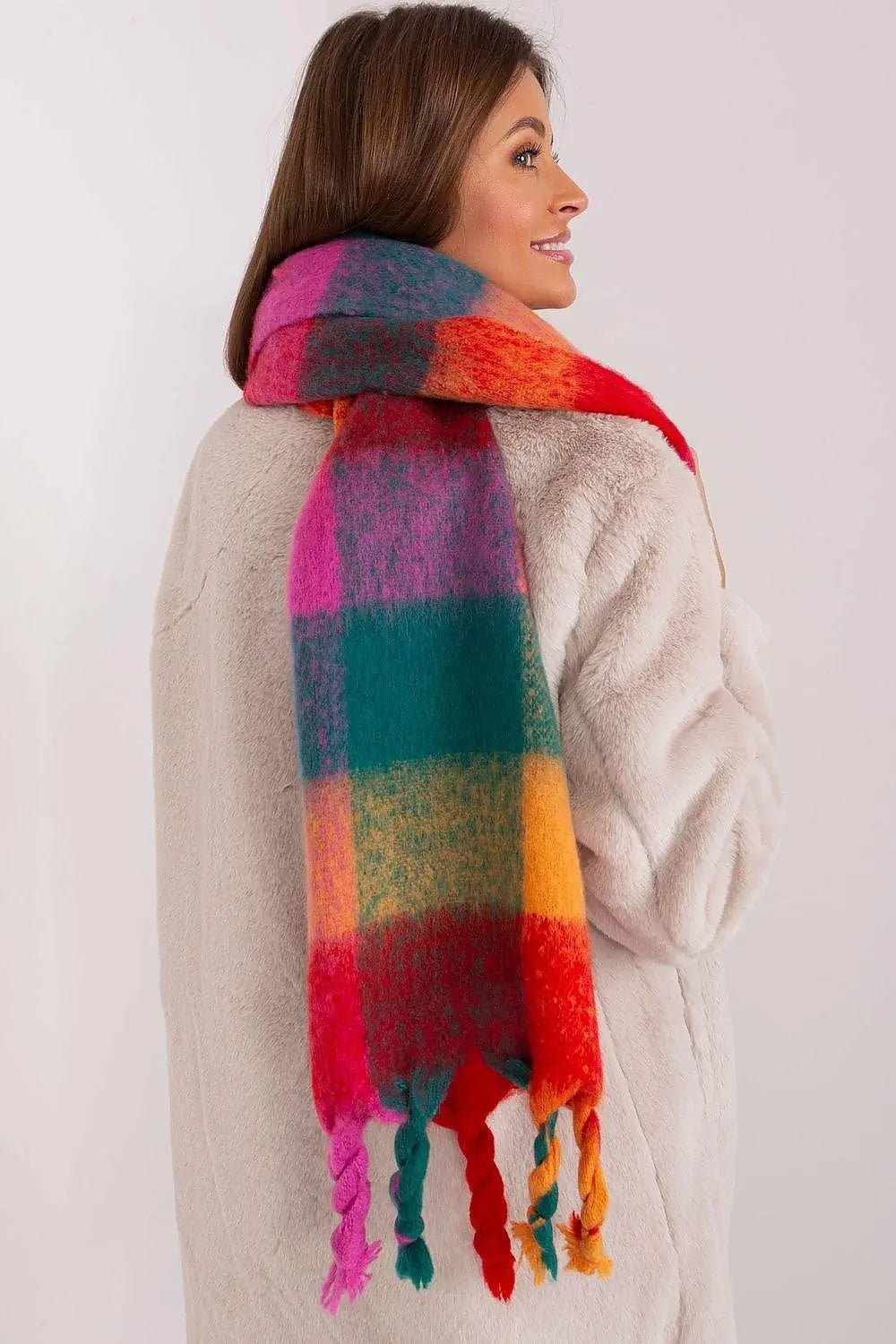 AT long colorful plaid Shawl - Honesty Sales