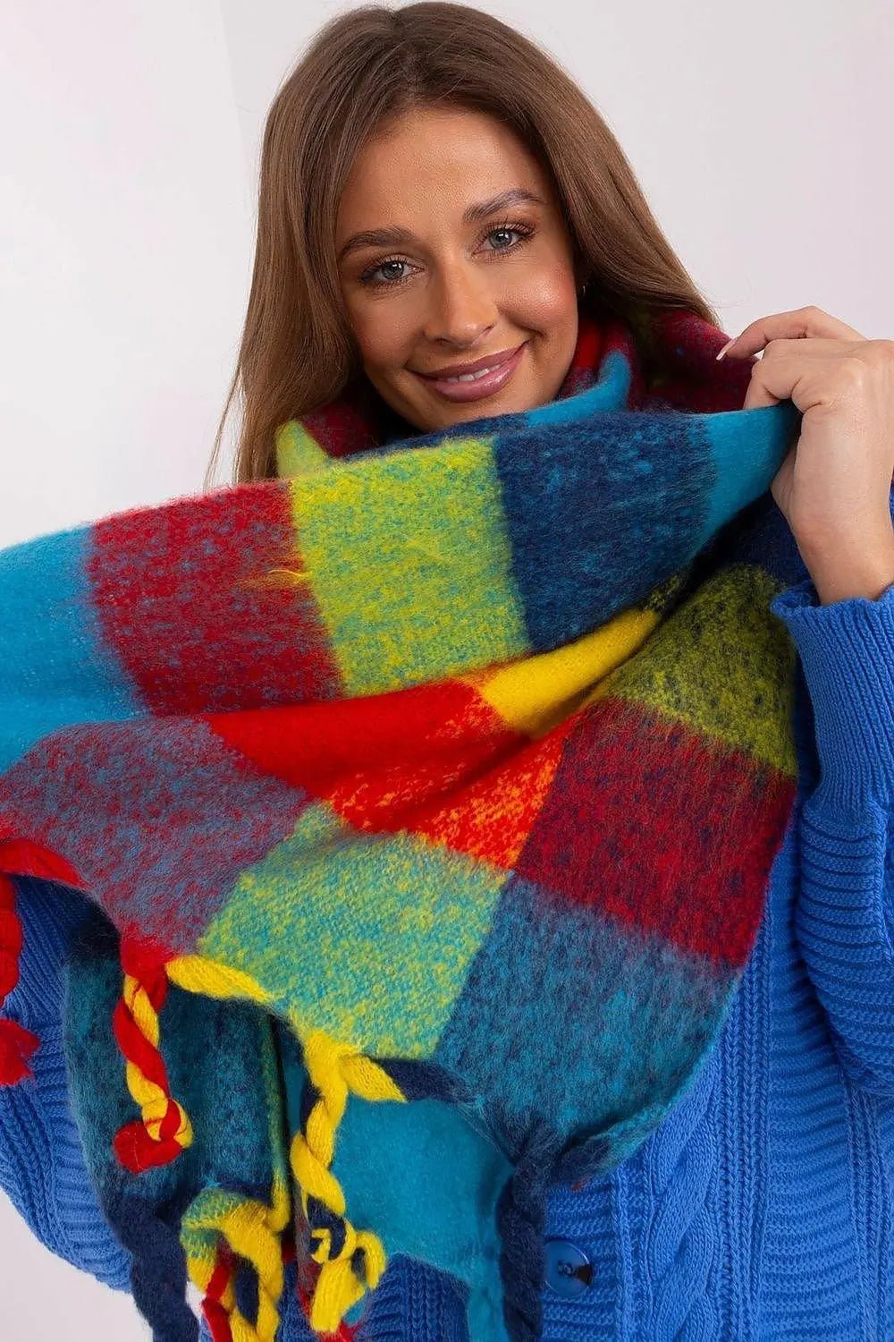 AT long colorful plaid Shawl - Honesty Sales