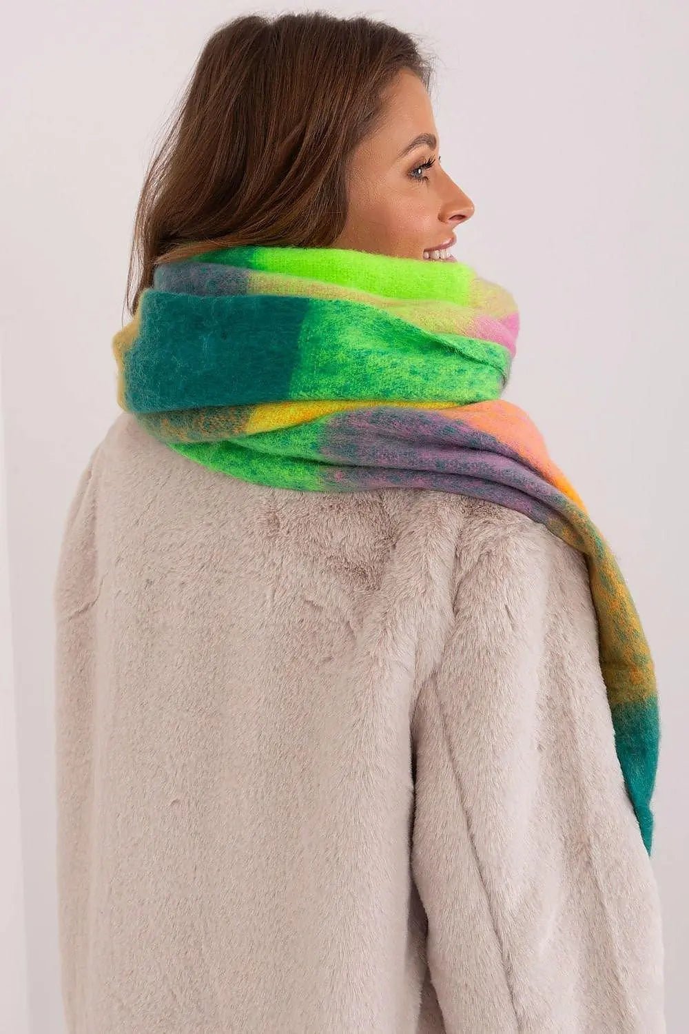 AT long colorful plaid Shawl - Honesty Sales