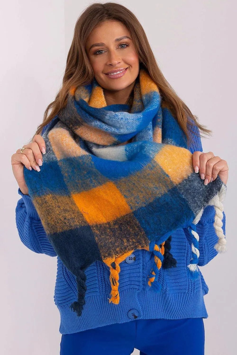 AT long colorful plaid Shawl - Honesty Sales