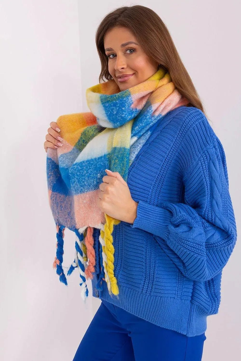 AT long colorful plaid Shawl - Honesty Sales