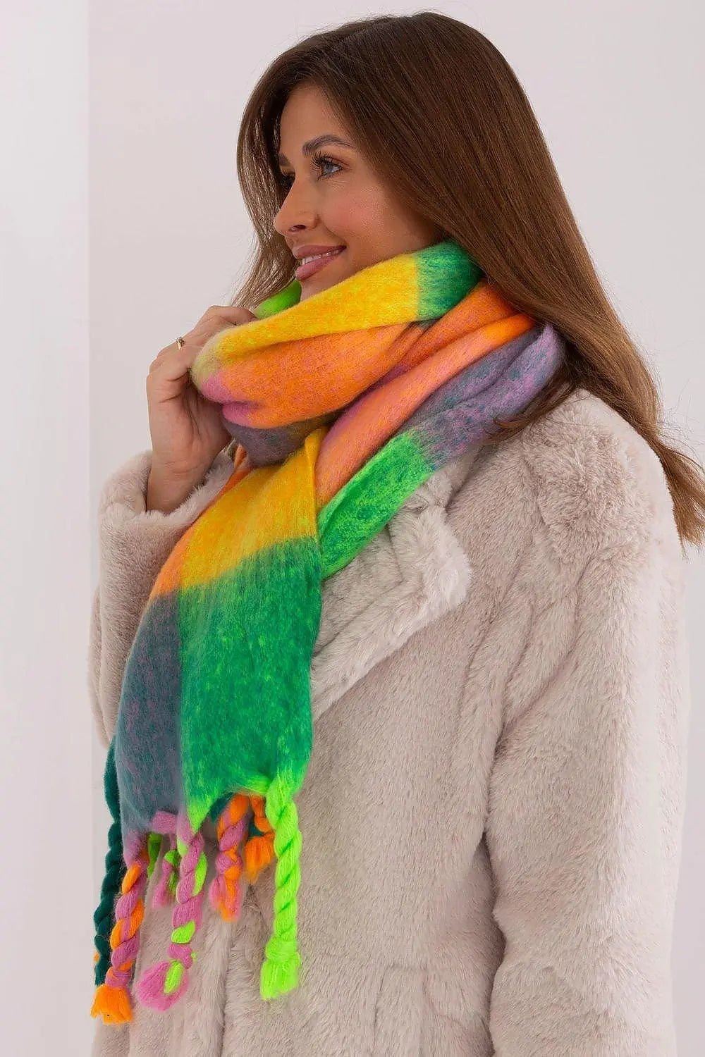 AT long colorful plaid Shawl - Honesty Sales
