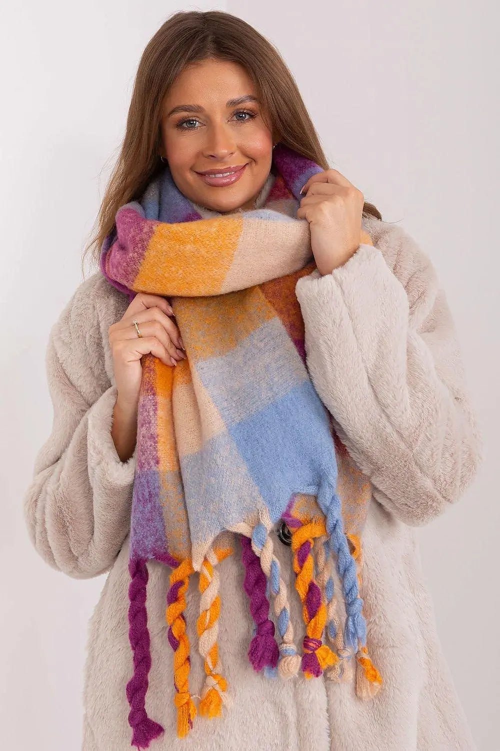 AT long colorful plaid Shawl - Honesty Sales