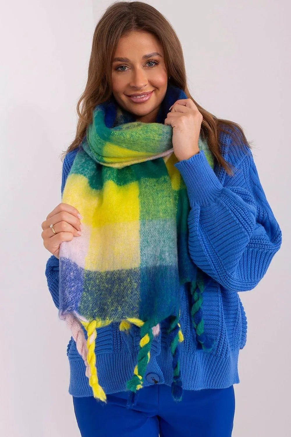 AT long colorful plaid Shawl - Honesty Sales