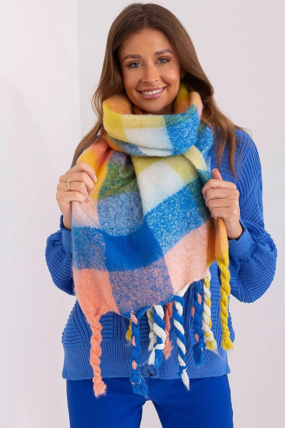 AT long colorful plaid Shawl - Honesty Sales