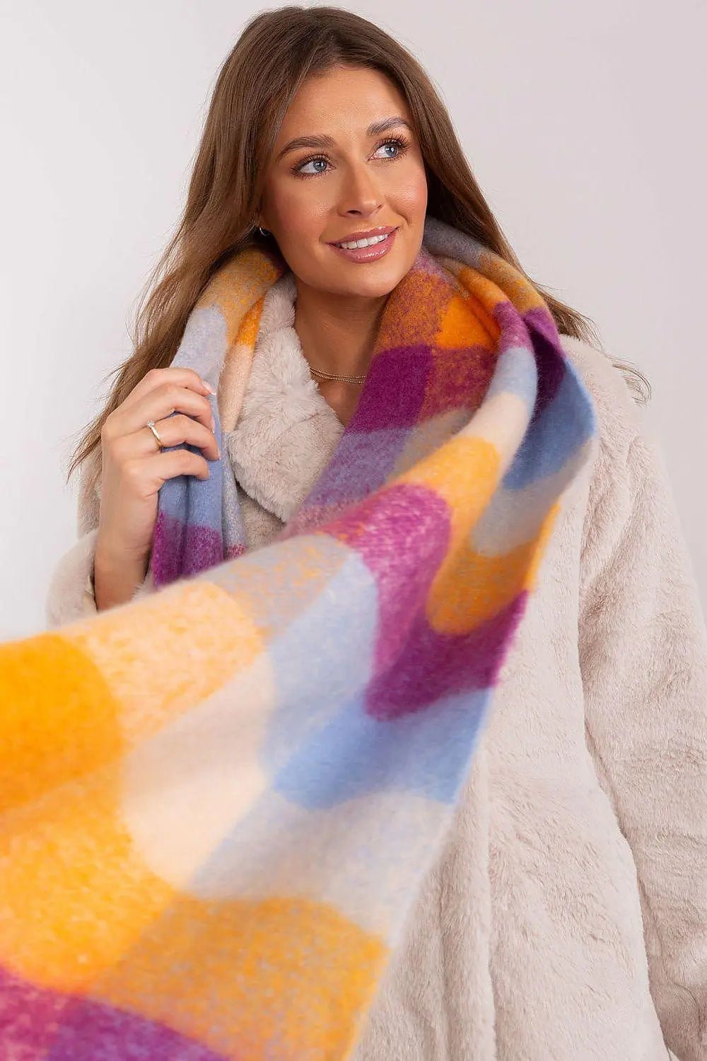 AT long colorful plaid Shawl - Honesty Sales
