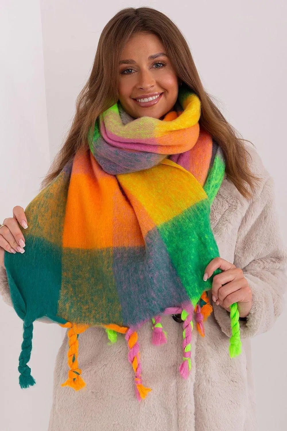 AT long colorful plaid Shawl - Honesty Sales