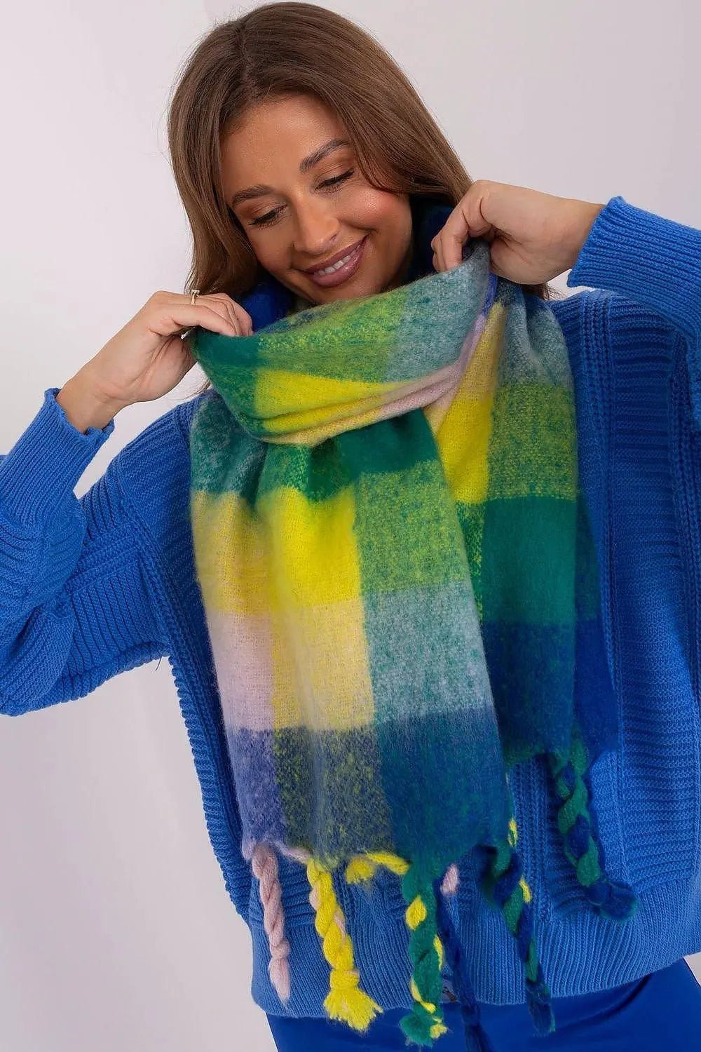 AT long colorful plaid Shawl - Honesty Sales