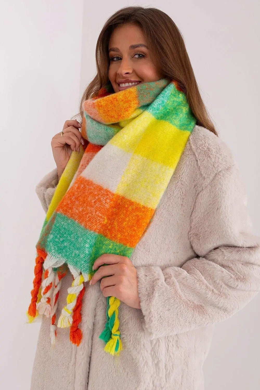 AT long colorful plaid Shawl - Honesty Sales