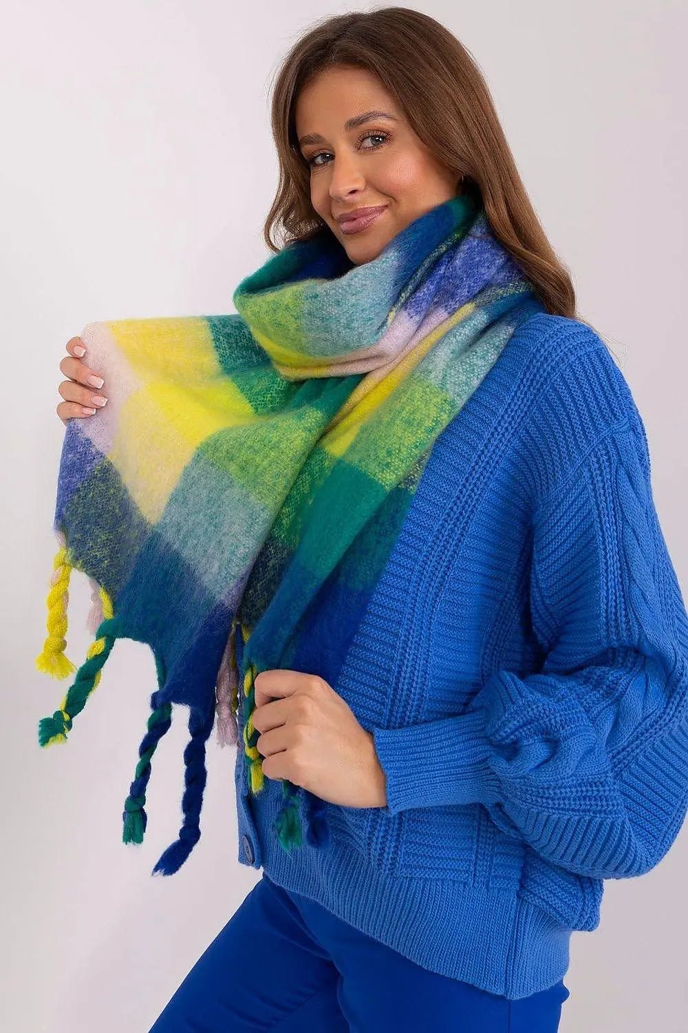 AT long colorful plaid Shawl - Honesty Sales