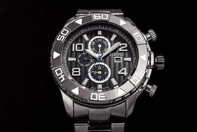 August Steiner Mens AS8130BK Black Multifunction Swiss Quartz Watch with Black Dial and Black Gold Bracelet - Honesty Sales