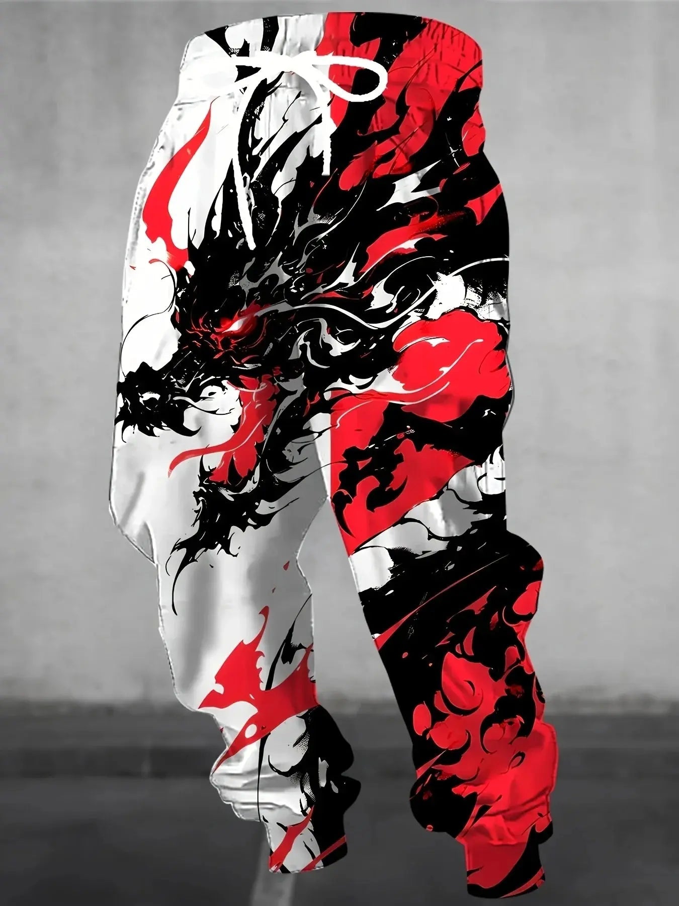 Autumn Men's New Chinese Loong Printed Soft and Comfortable Drawstring Pants Outdoor Urban High Street Pants - Honesty Sales