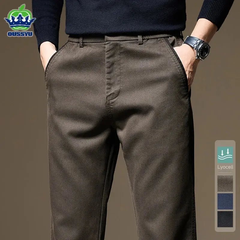 Autumn Winter High Quality Lyocell Fabric Casual Pants Men Solid color Business Fashion Straight Chinos Gray Brand Trousers Male - Honesty Sales