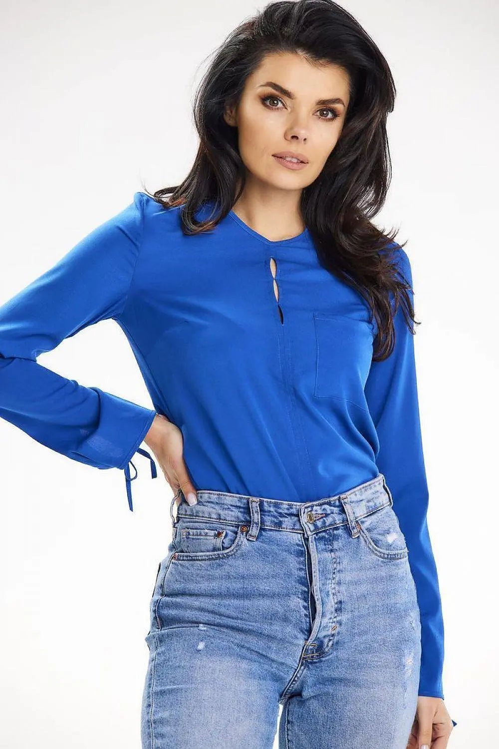 awama casual blouse with long sleeves tied at the bottom - Honesty Sales