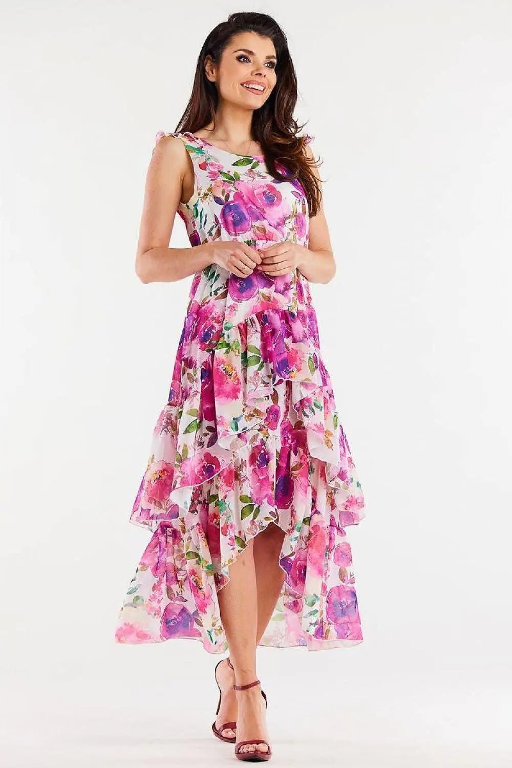 awama chiffon daydress with elastic lining, decorated at the bottom with two ruffles, - Honesty Sales