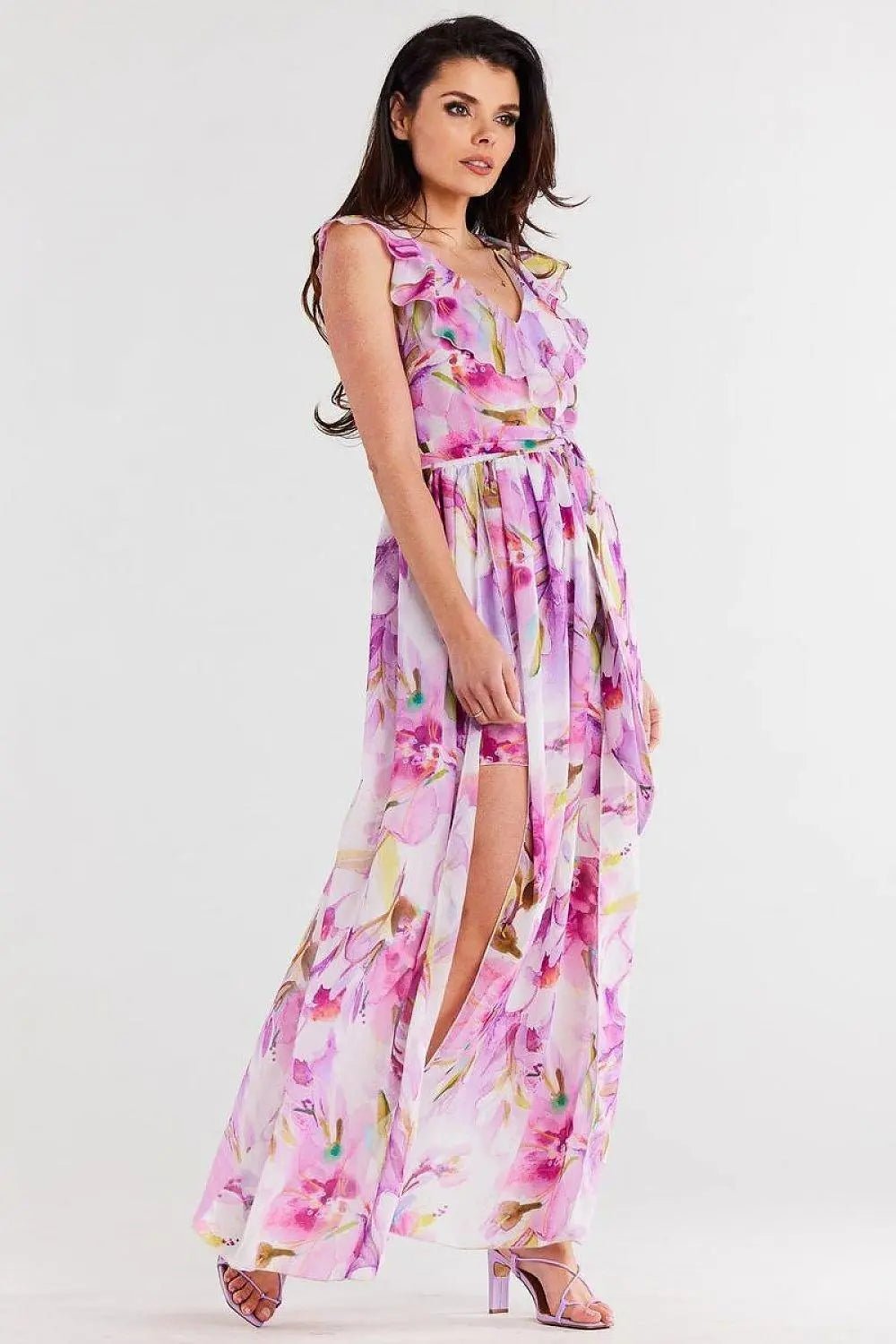awama daydress made of chiffon on elastic lining, tied with a belt at the waist - Honesty Sales