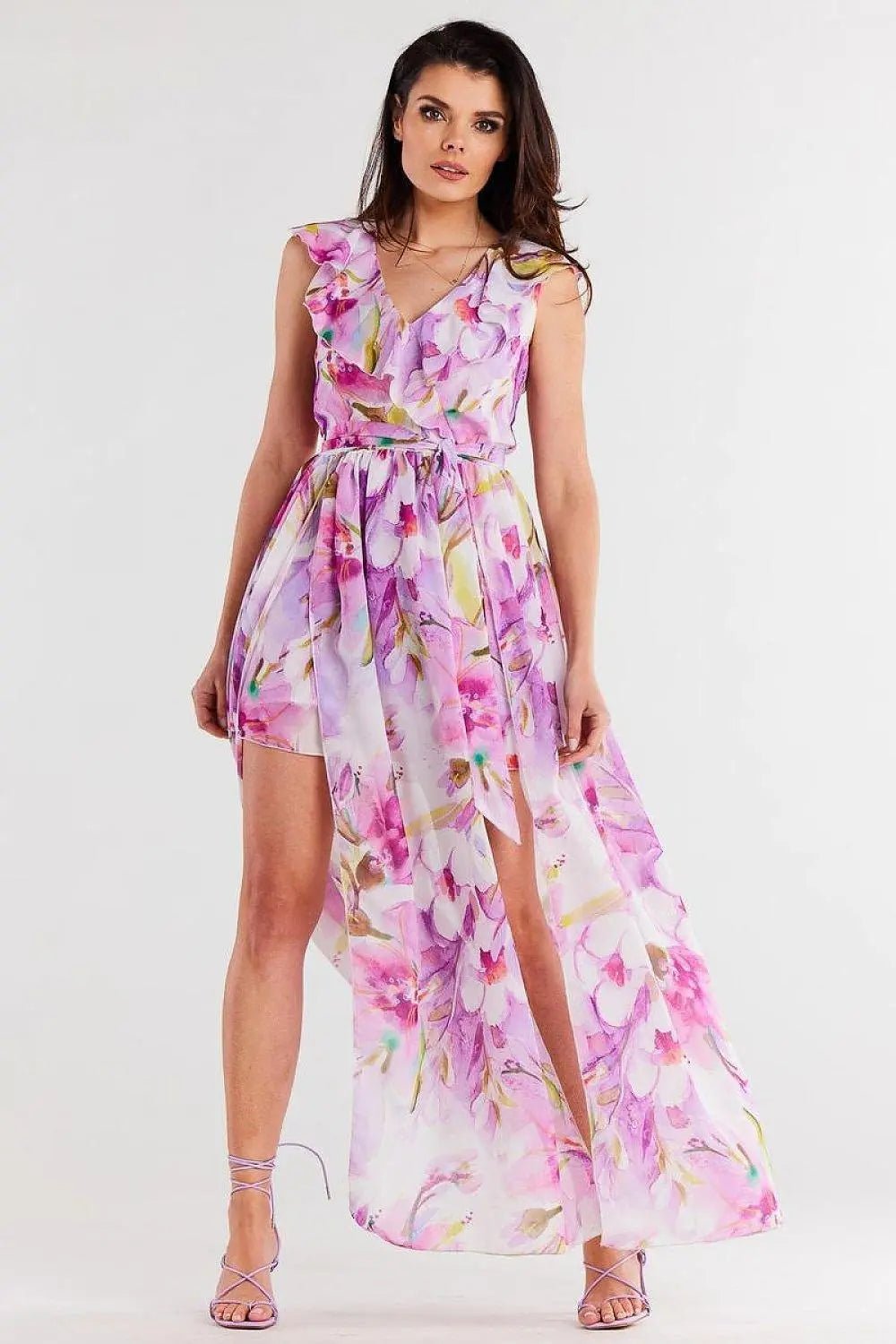 awama daydress made of chiffon on elastic lining, tied with a belt at the waist - Honesty Sales