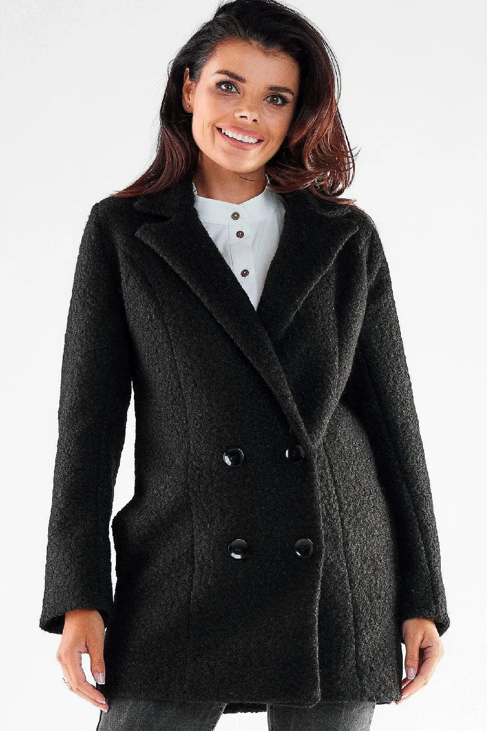 Awama large black buttons double-breasted coat - Honesty Sales