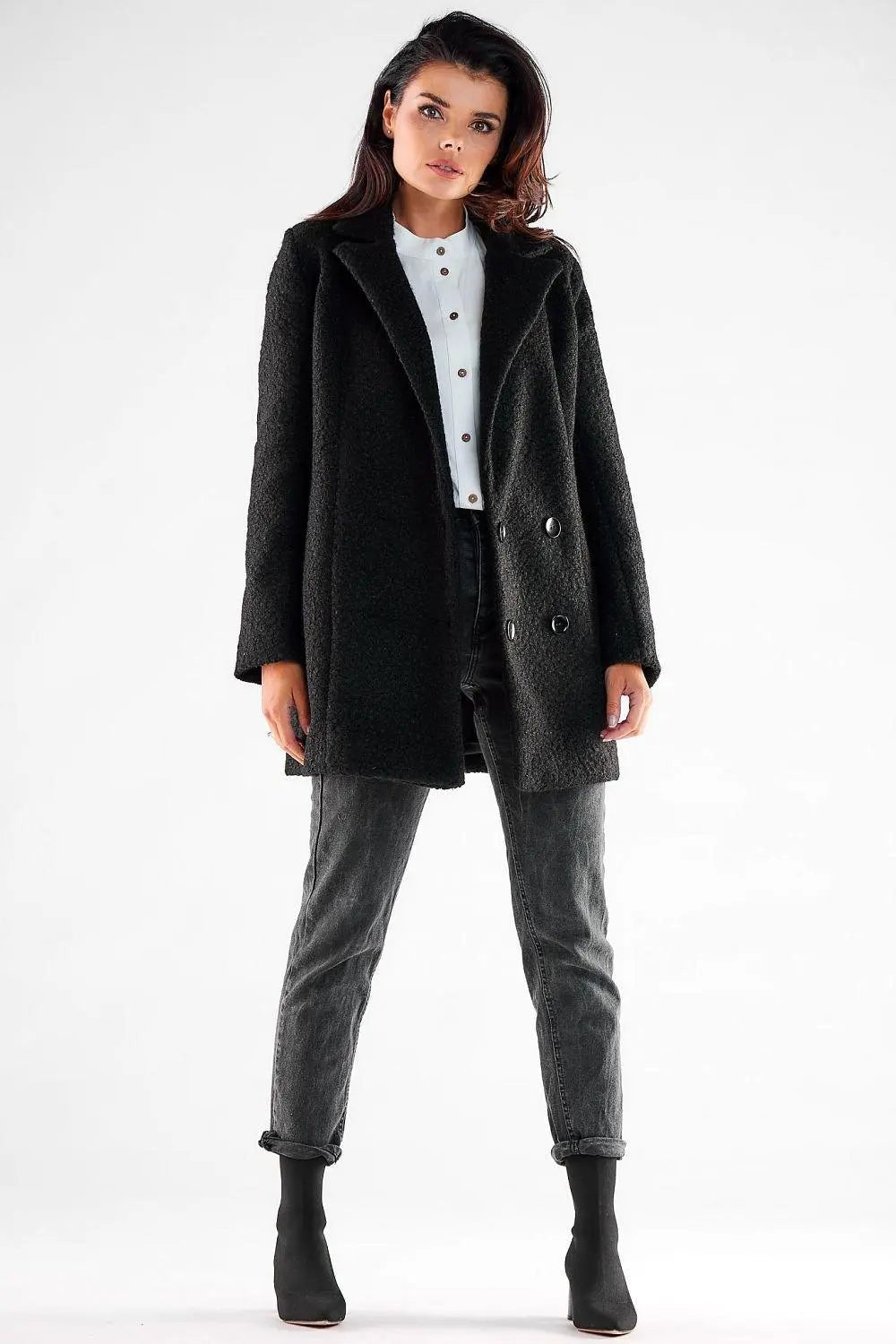 Awama large black buttons double-breasted coat - Honesty Sales