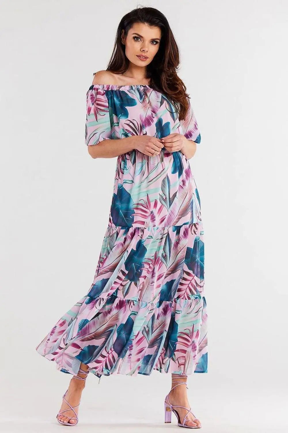 awama long chiffon dress with elastic lining - Honesty Sales