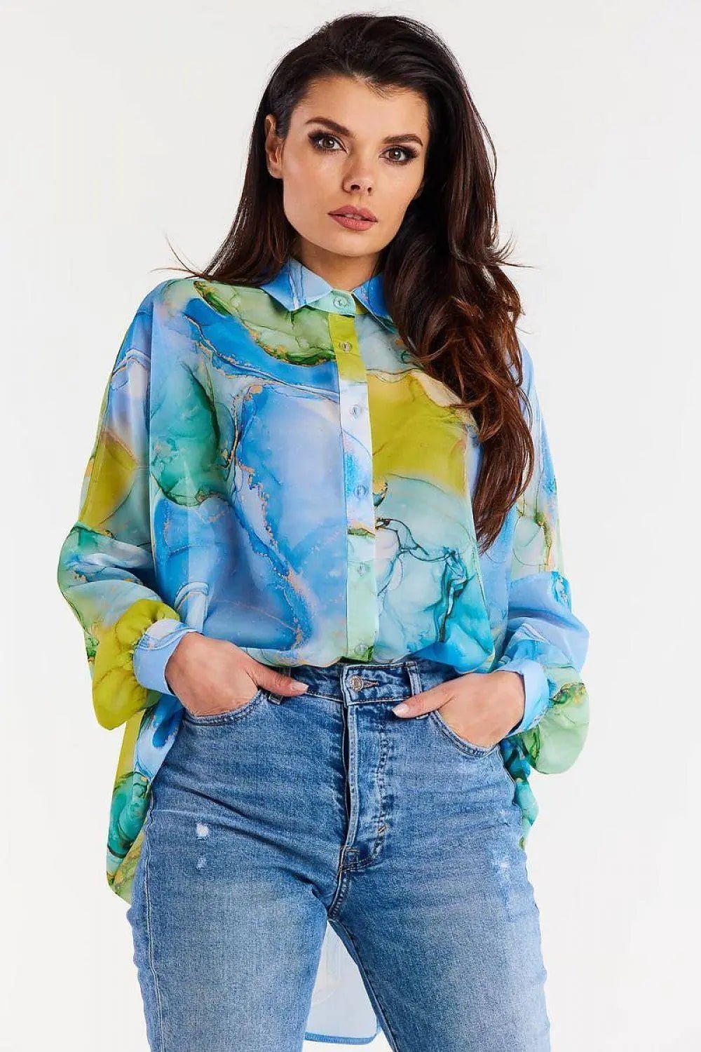 awama oversize chiffon Long sleeve shirt - Honesty Sales