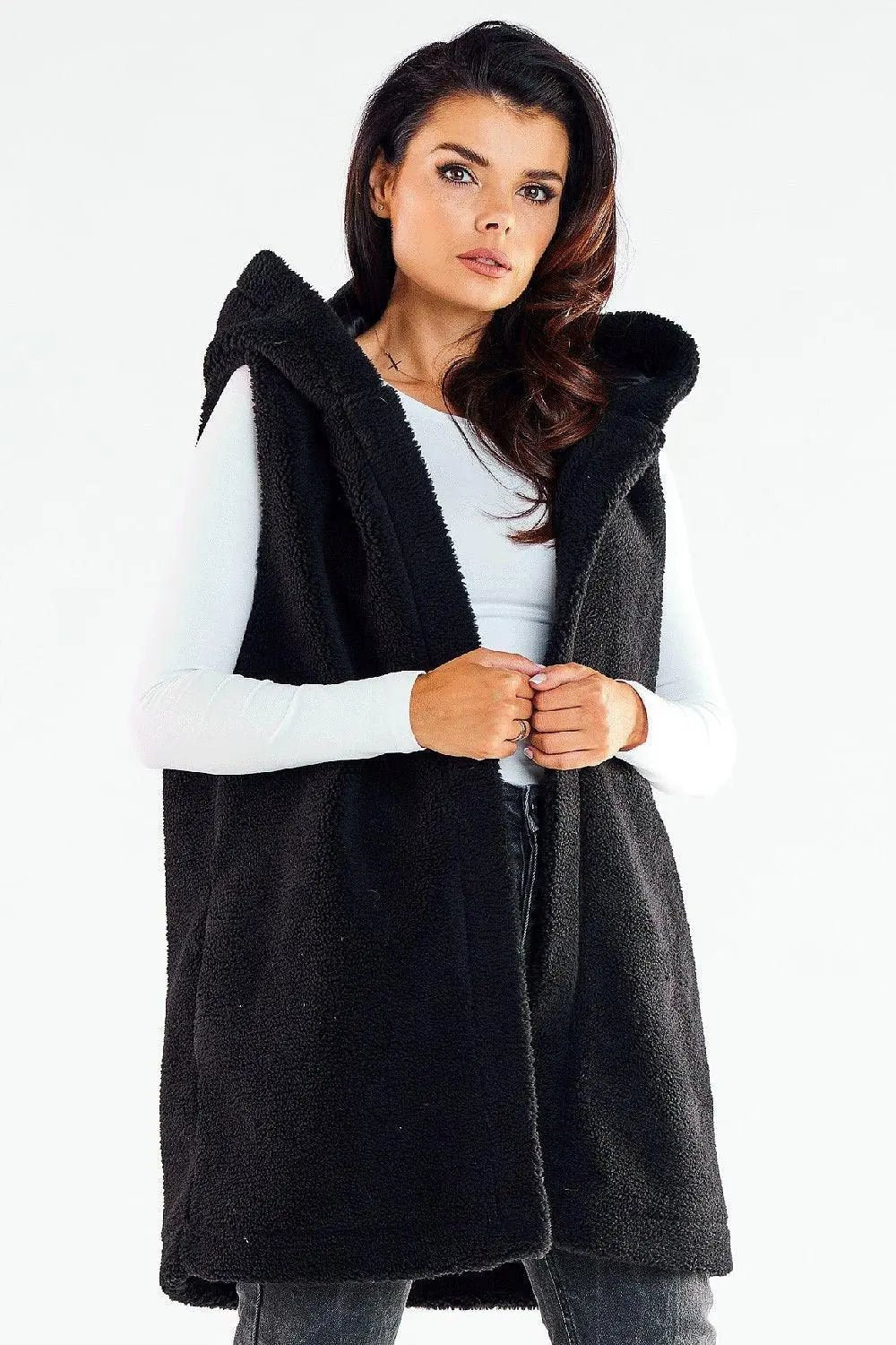 awama pleasant material warm hooded vest with pockets - Honesty Sales