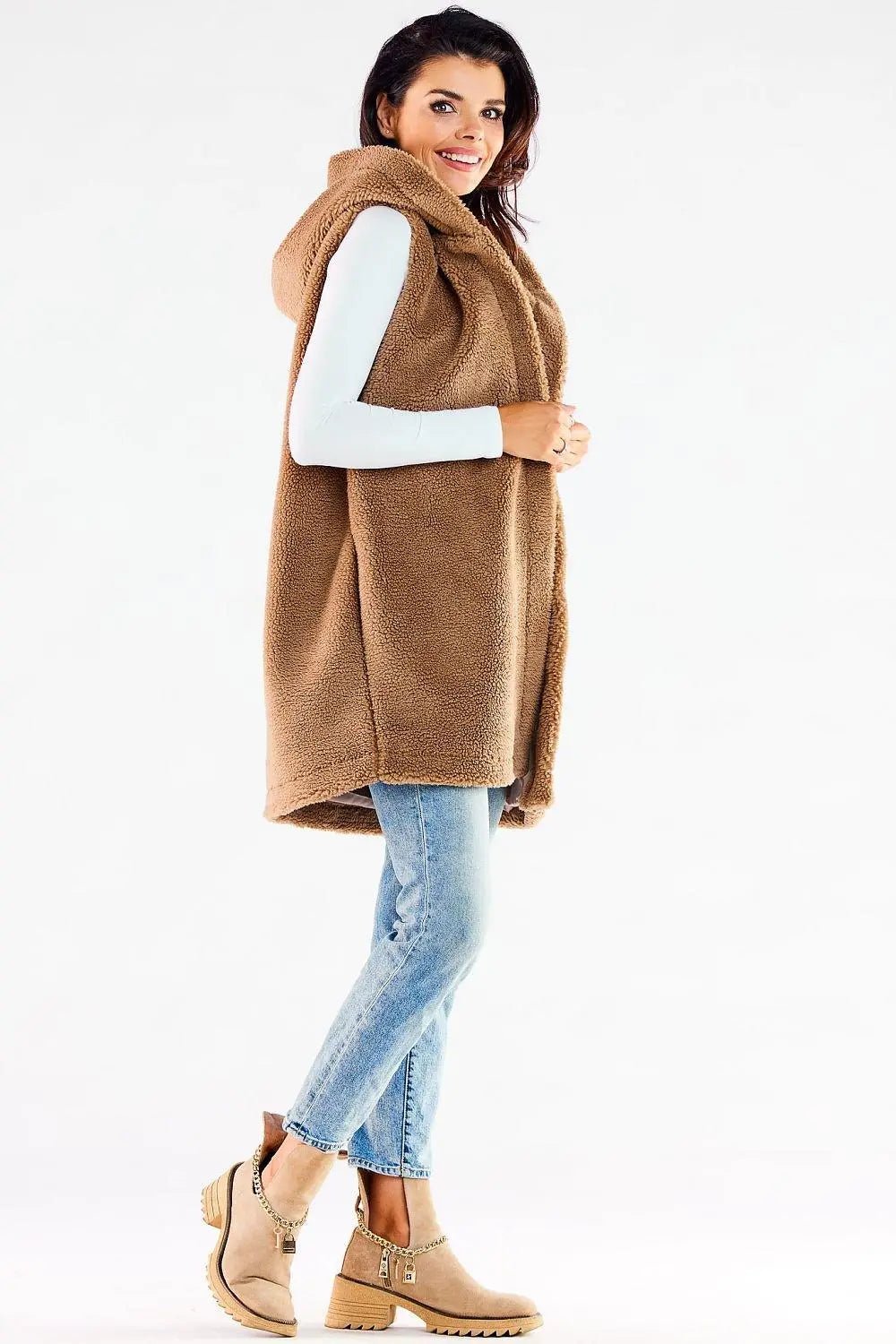 awama pleasant material warm hooded vest with pockets - Honesty Sales
