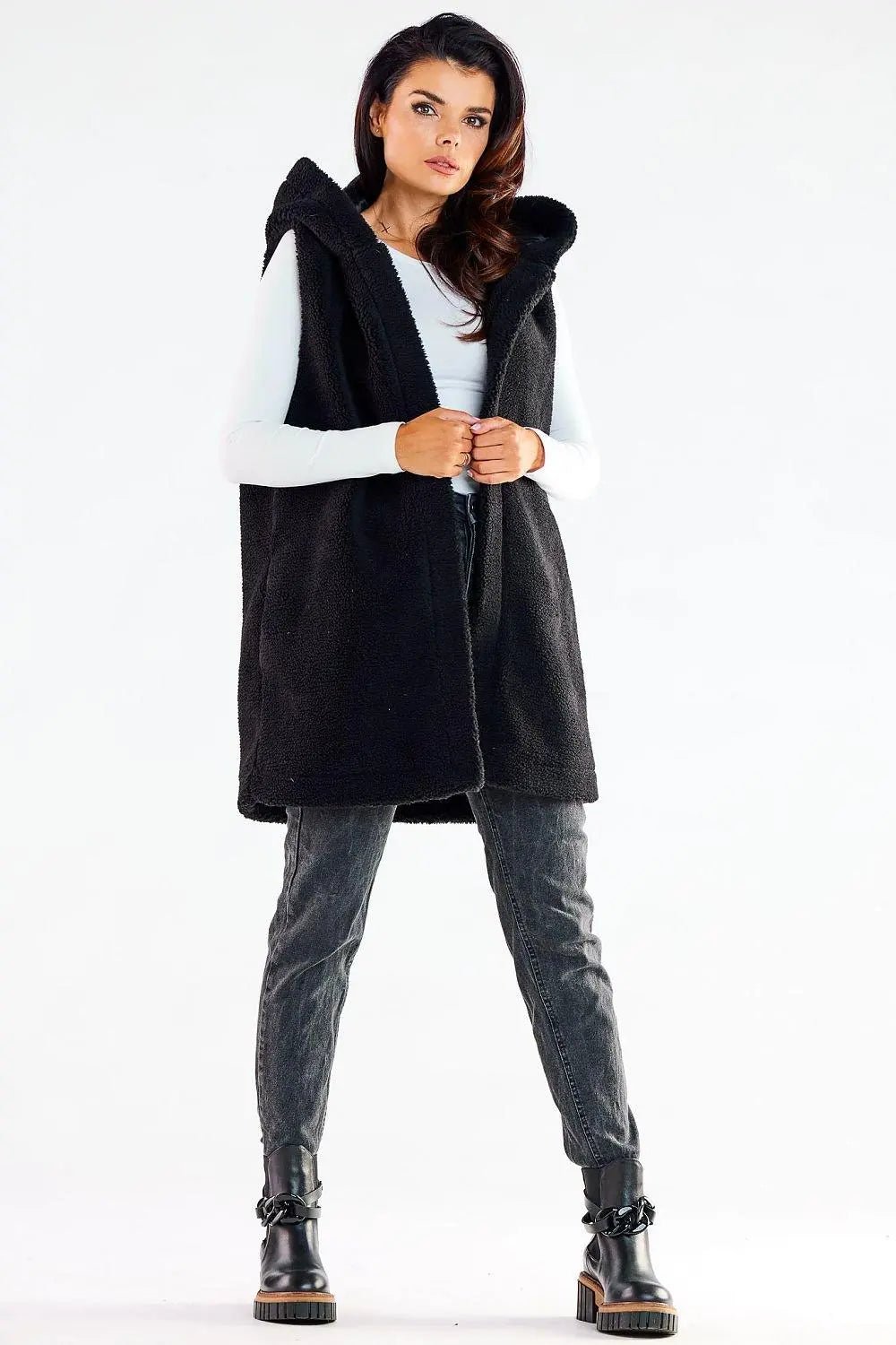 awama pleasant material warm hooded vest with pockets - Honesty Sales