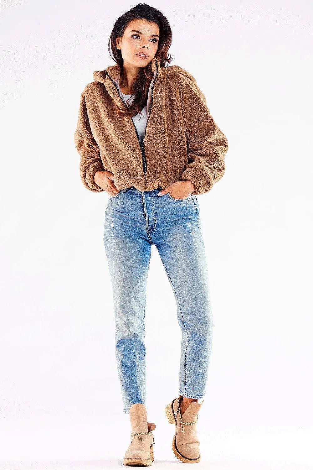 Awama pleasant warm material zippered jacket with hood - Honesty Sales
