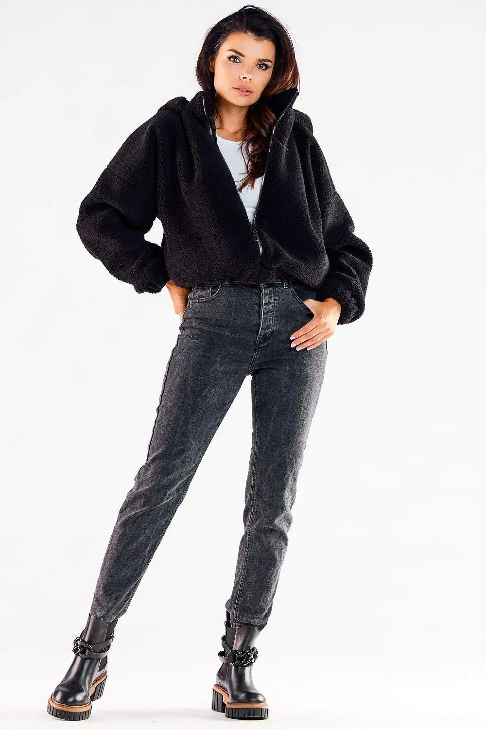 Awama pleasant warm material zippered jacket with hood - Honesty Sales
