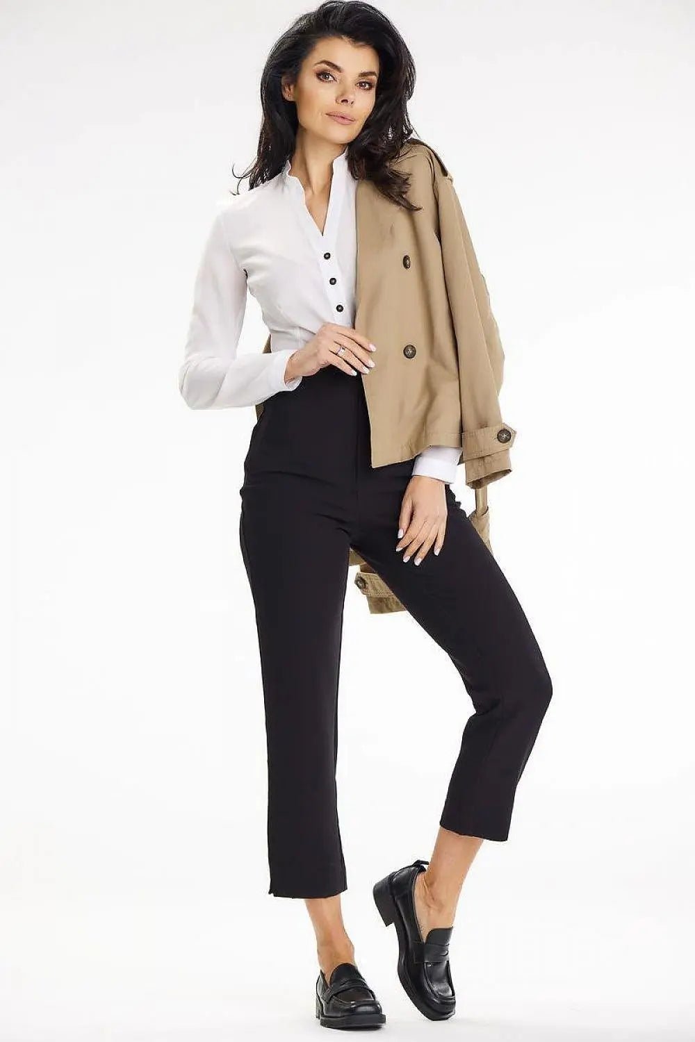 Awama stand-up blouse with long sleeves and a heart neckline - Honesty Sales