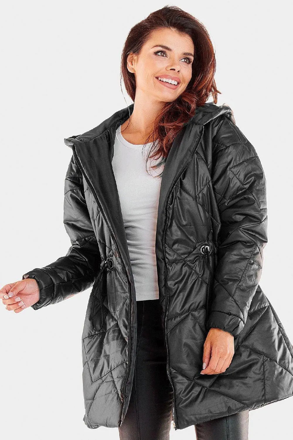 Awama zippered quilted jacket with hood - Honesty Sales