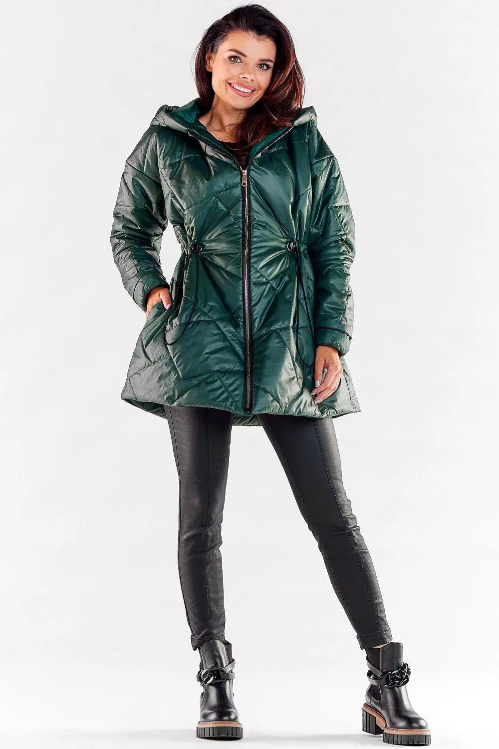 Awama zippered quilted jacket with hood - Honesty Sales