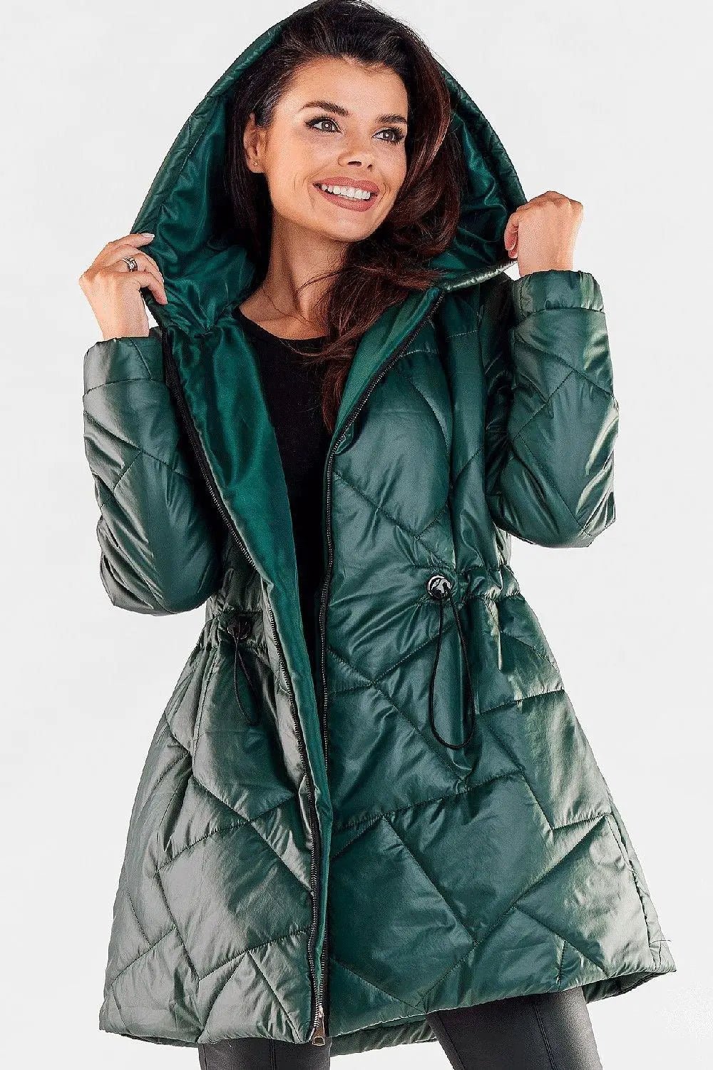 Awama zippered quilted jacket with hood - Honesty Sales