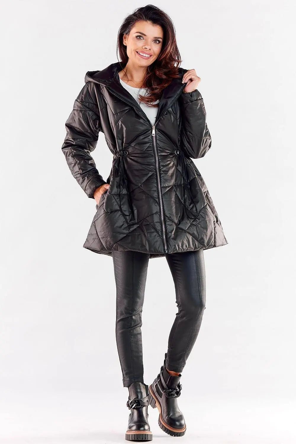 Awama zippered quilted jacket with hood - Honesty Sales