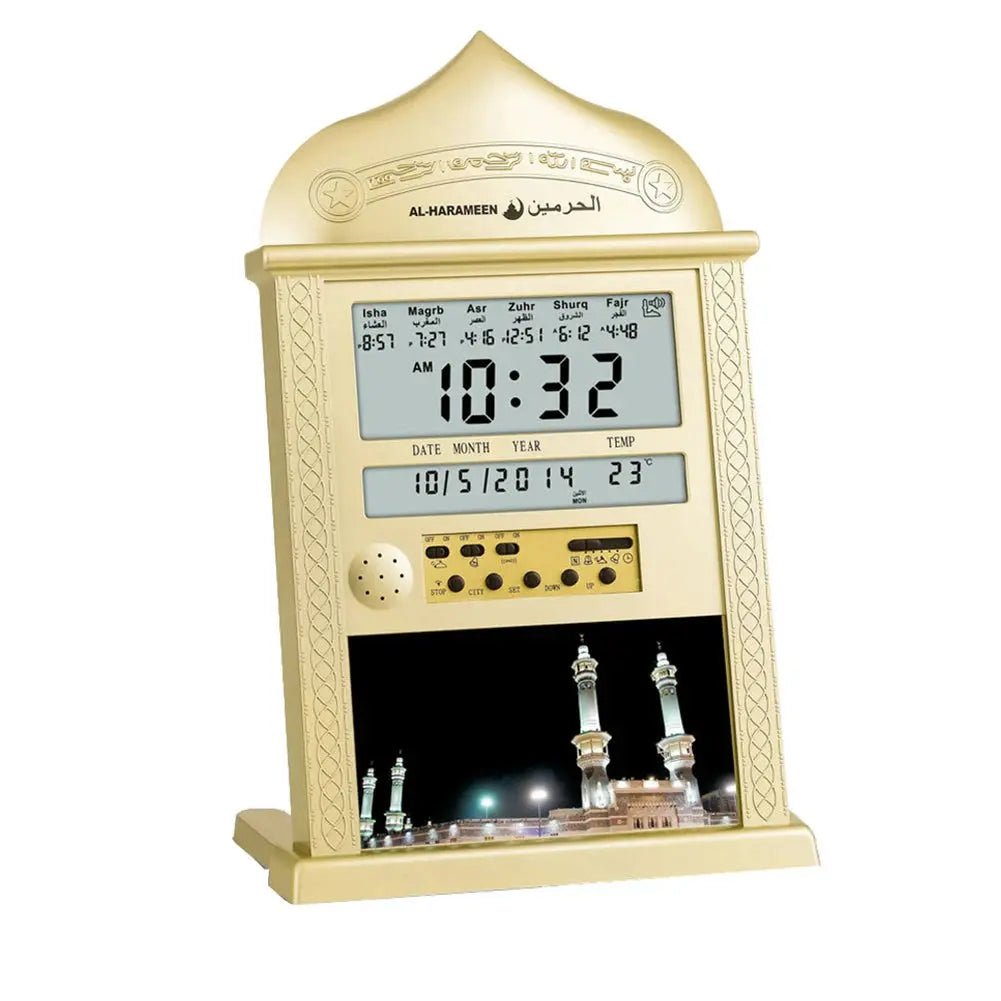 Azan Calendar Muslim Prayer Wall Clock Alarm with LCD Display Home Decoration Table Clocks for Bedroom Living Room - Honesty Sales