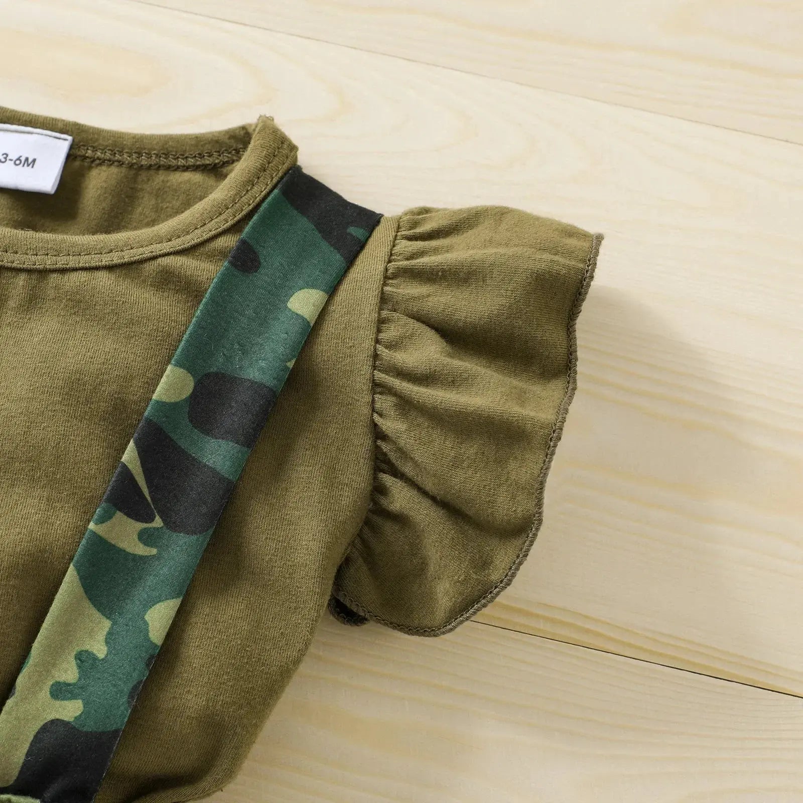 Baby Girls 3 - Piece Camo Outfit Set with Sleeveless Romper, Suspender Shorts, and Bow Headband - Honesty Sales
