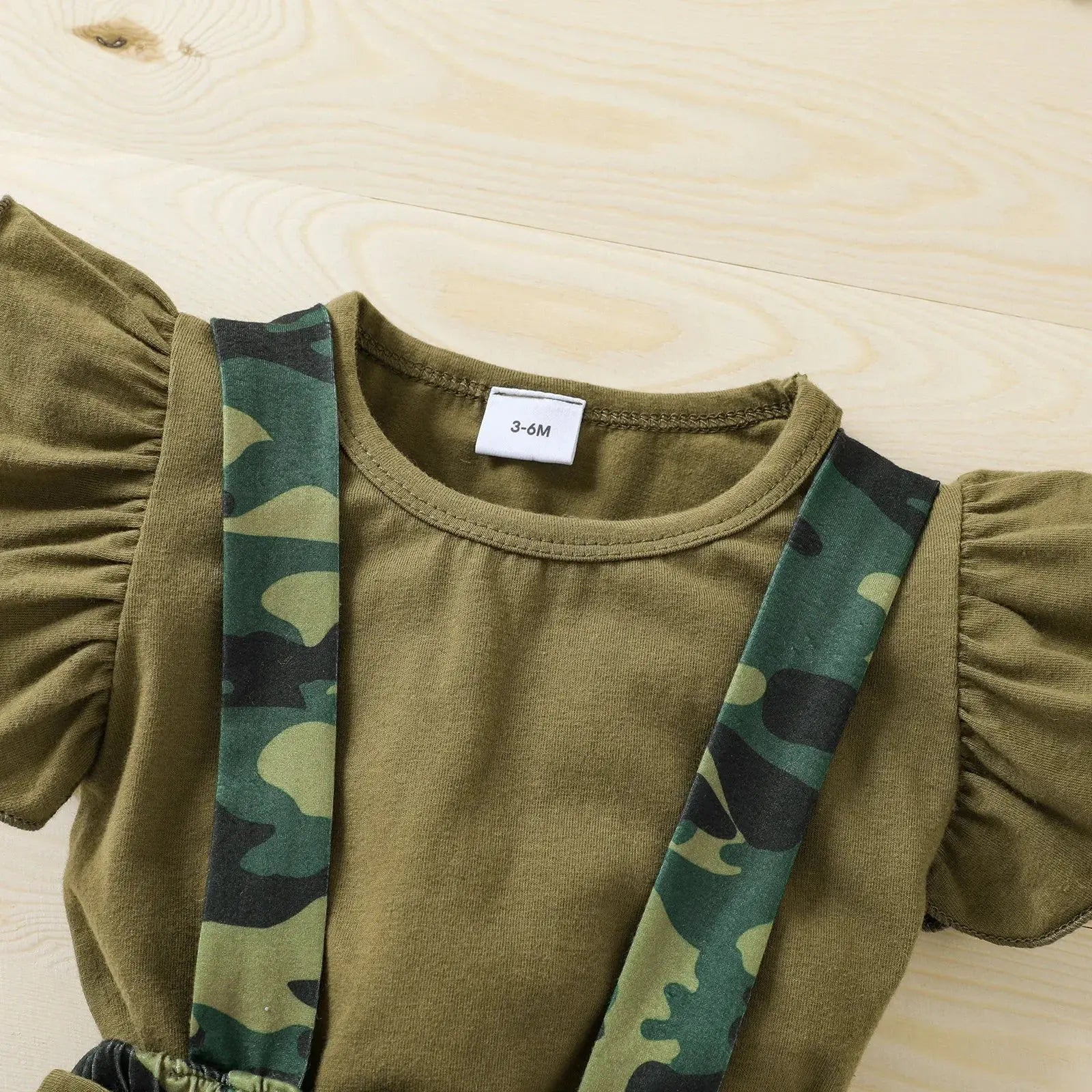 Baby Girls 3 - Piece Camo Outfit Set with Sleeveless Romper, Suspender Shorts, and Bow Headband - Honesty Sales
