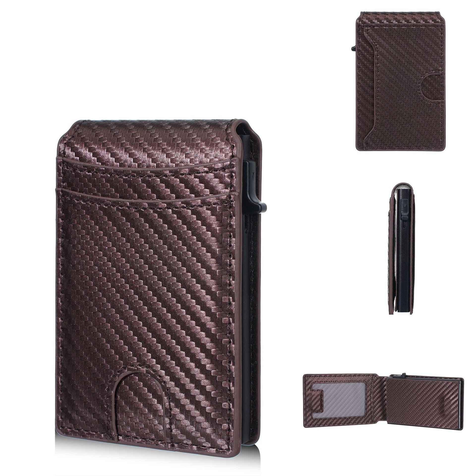 Baellerry Magnetic Pop - Up Card Case – Men’s Slim RFID Carbon Fiber & Faux Leather Wallet, Multi - Card Holder (450pcs) - Honesty Sales
