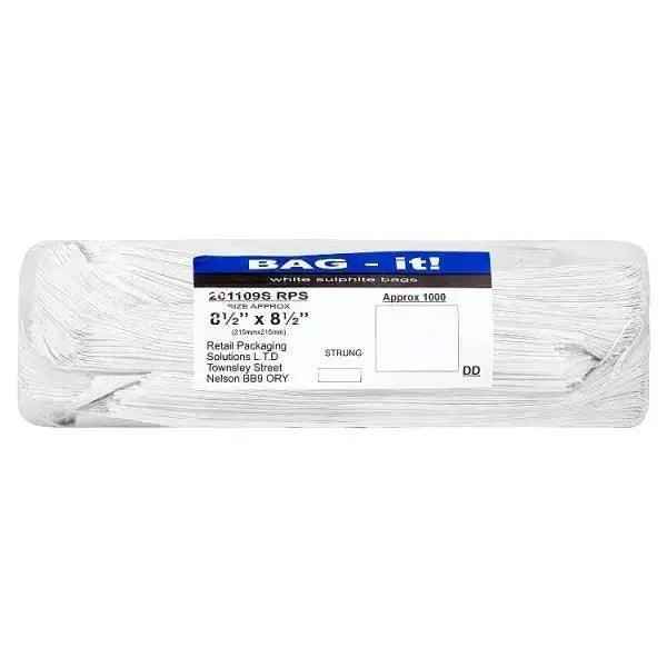 Bag It, White Sulphite Bags 10" x 10", 8.5" x 8.5" Strung Approx 1000 - Honesty Sales Hauptbild