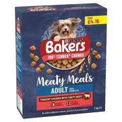 BAKERS Meaty Meals Adult Beef Dry Dog Food 1kg (Case of 5) - Honesty Sales U.K