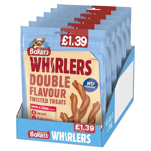 BAKERS Whirlers Bacon and Cheese Dog Treats 130g (Case of 6) - Honesty Sales