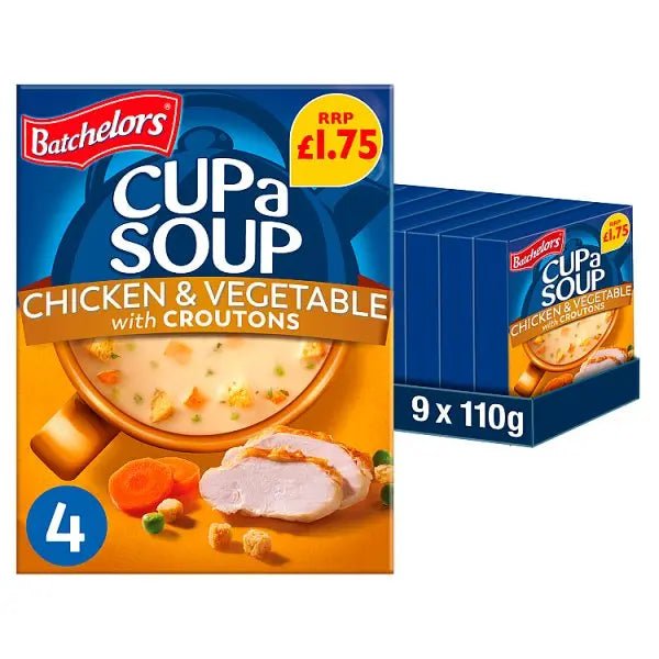 Batchelors Cup a Soup Chicken & Vegetable with Croutons 4 Instant Soup Sachets 110g (Case of 9) - Honesty Sales