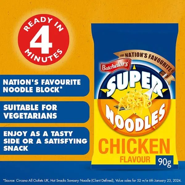 Batchelors Super Noodles Chicken & Mushroom Flavour Noodle Block 90g (Case of 8) - Honesty Sales