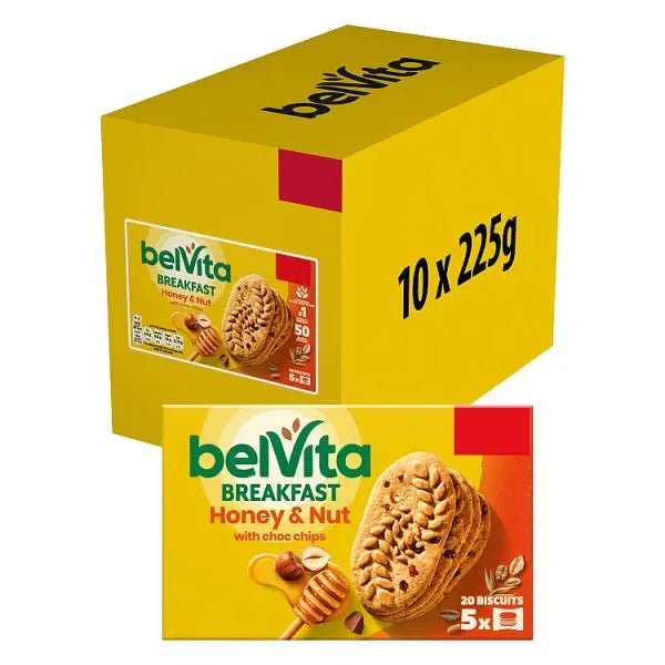 Belvita Breakfast Biscuits Honey & Nut with Choc Chips 5 Pack (Case of 10) - Honesty Sales