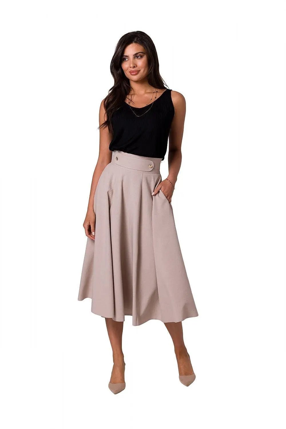 BeWear high waist and decorative buttons midi skirt - Honesty Sales