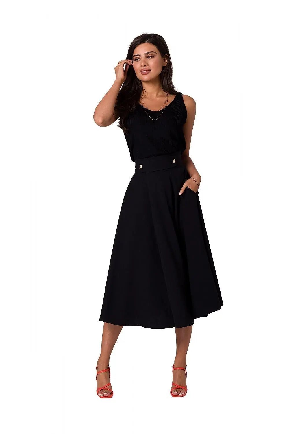 BeWear high waist and decorative buttons midi skirt - Honesty Sales